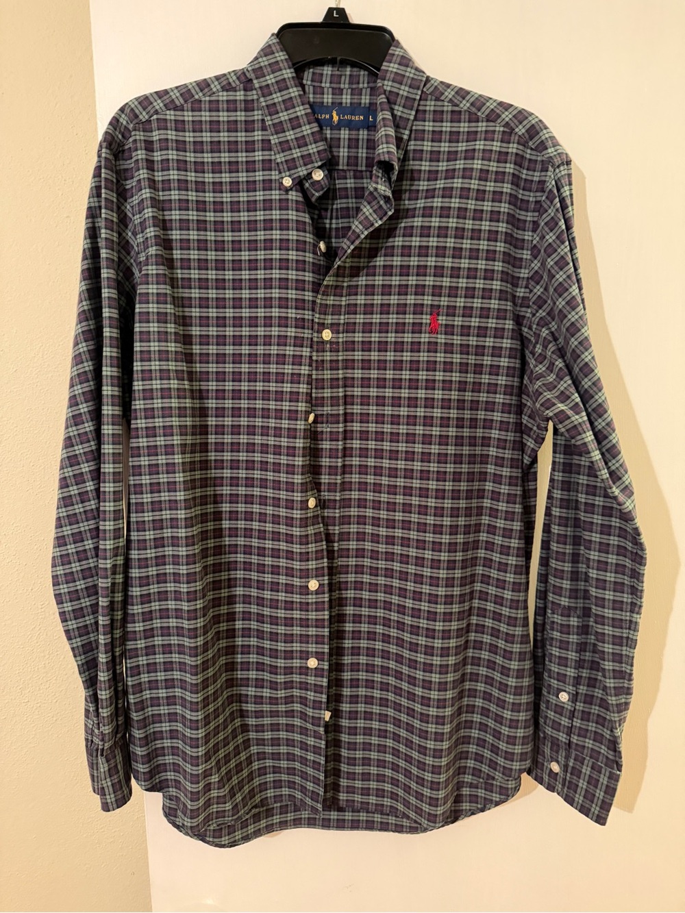 Polo by Ralph Lauren Navy, Green & Purple Plaid Button-Down Shirt